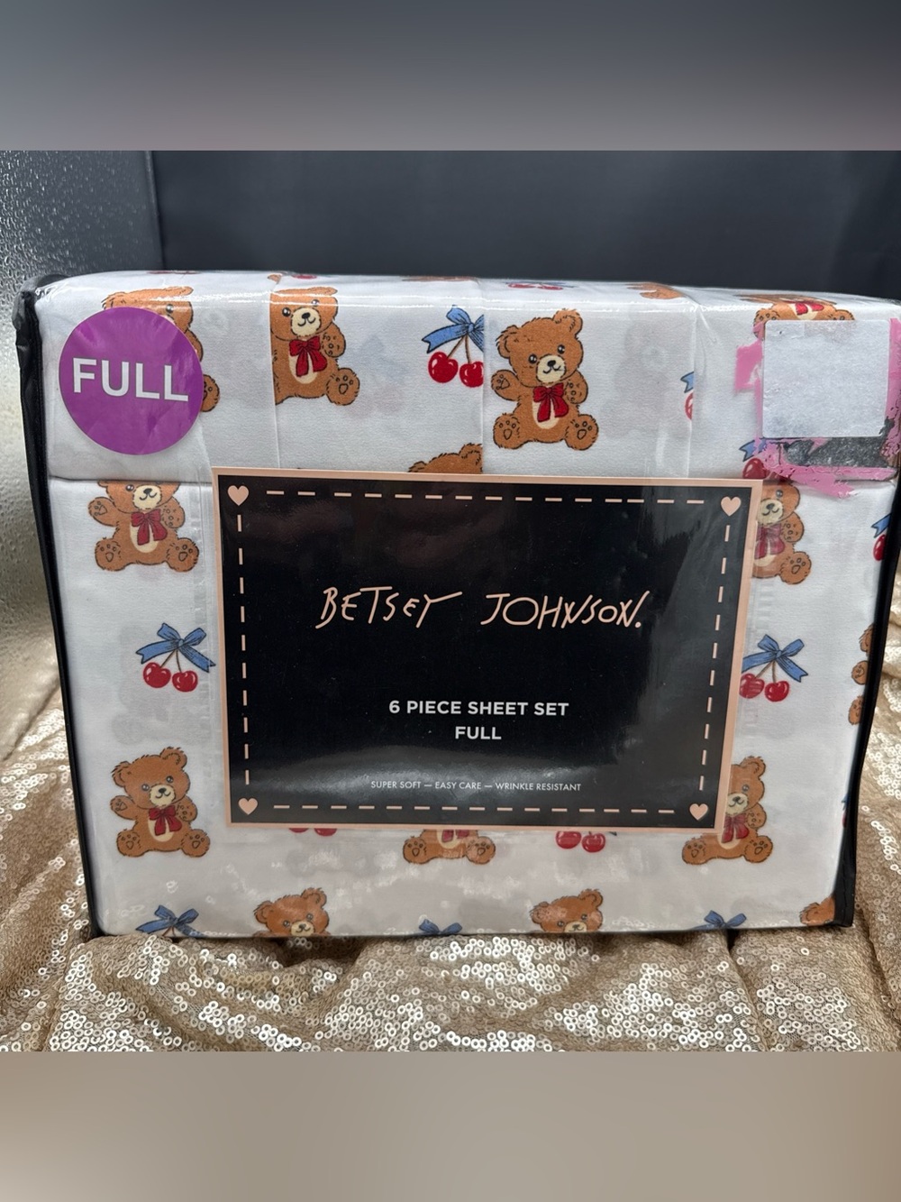 Betsey Johnson Cherries And Teddies FULL Sheet Set 6 Pc Cute NWT